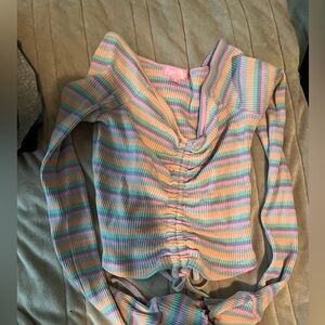 Striped long sleeve shirt with scrunched tie